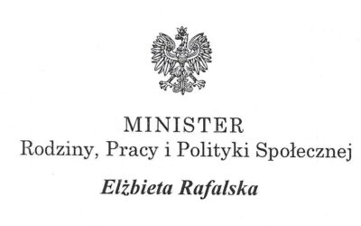 List od Pani Minister Rodziny, Pracy i Polityki Społecznej Elżbiety Rafalskiej