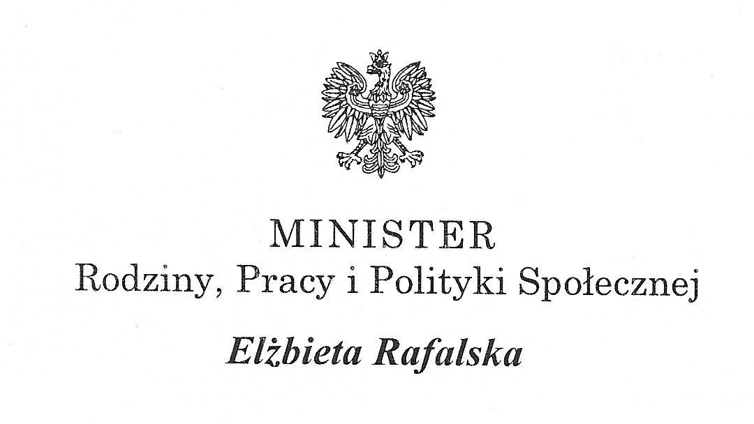 List od Pani Minister Rodziny, Pracy i Polityki Społecznej Elżbiety Rafalskiej